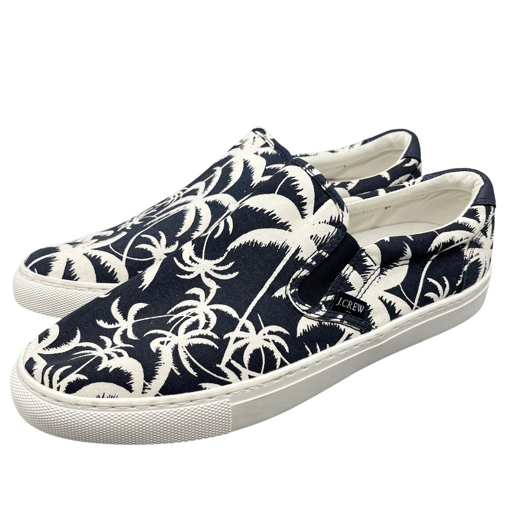 J.Crew Palm Tree Canvas Slip On Sneakers Mens 9M Tropical Casual Summer Shoes